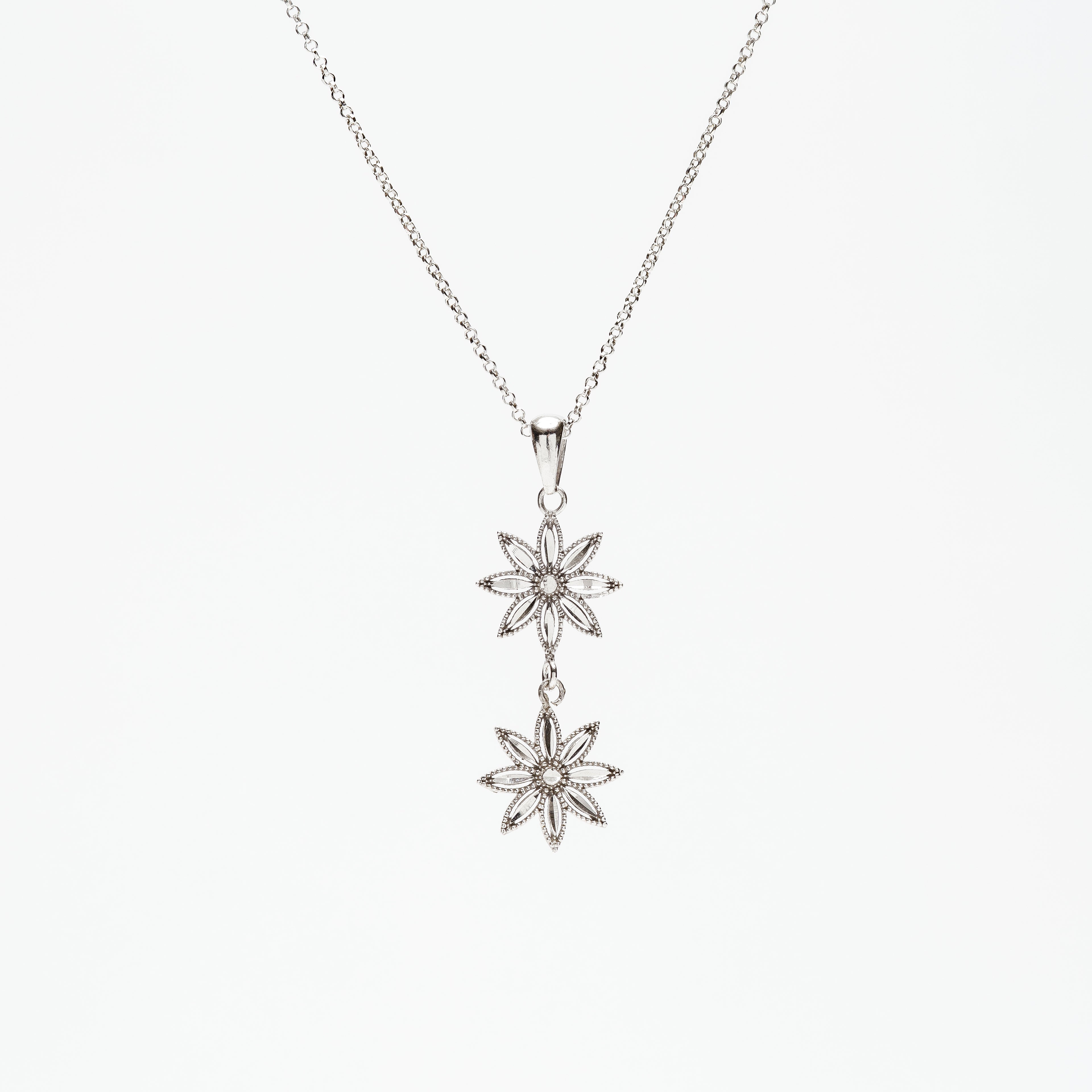 COLLANA DUE FIORI IN ARGENTO 925