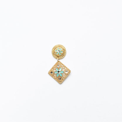 925 Silver Earrings Square Pendant in Filigree and Enamel