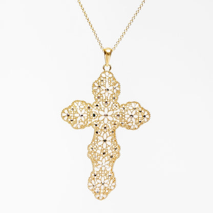 925 Silver Necklace Large Filigree Cross