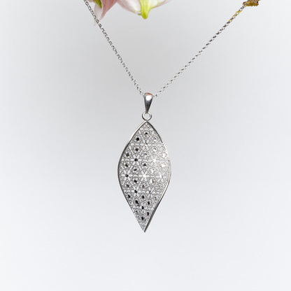 925 Silber Halskette Blatt in Filigran und Emaille