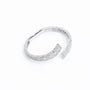 Silver open bangle bracelet with intricate pave diamond design on white background