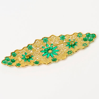 925 Silver Oval Filigree and Enamel Brooch