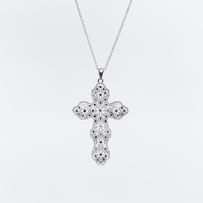 925 Silver Necklace Large Filigree Cross