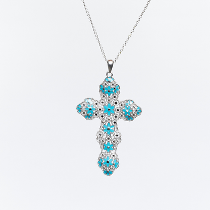 925 Silver Necklace Large Filigree Cross