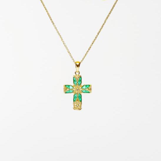 Enamelled Cross Silver Necklace