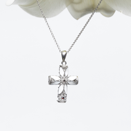 925 Silber Halskette Emailliertes Kreuz