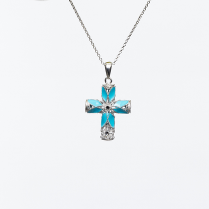 925 Silver Necklace Enamelled Cross