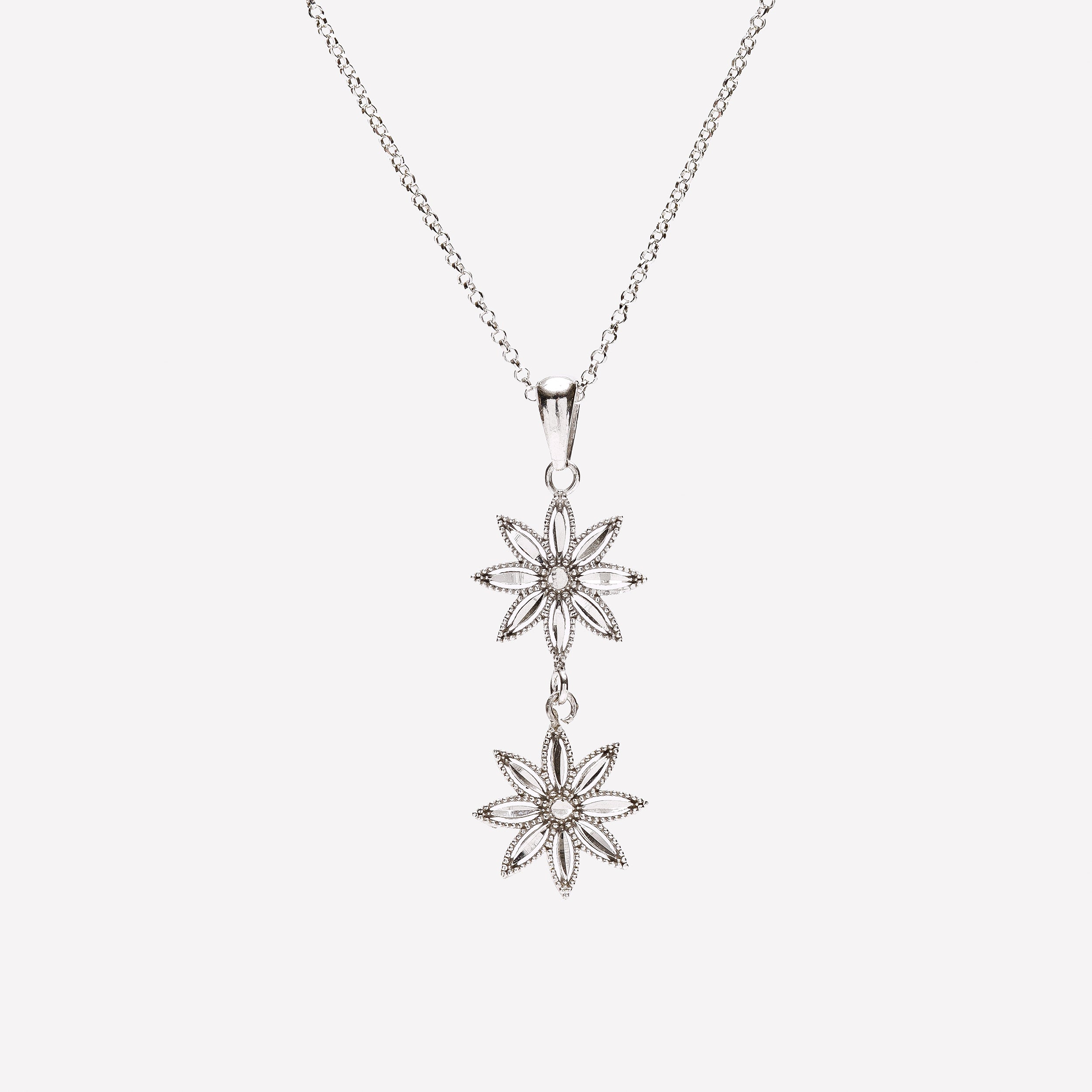 COLLANA DUE FIORI IN ARGENTO 925