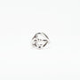 Modern silver ring with an abstract twisted loop design on white background