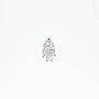 Silver leaf-shaped pendant with intricate openwork and small crystals on white background