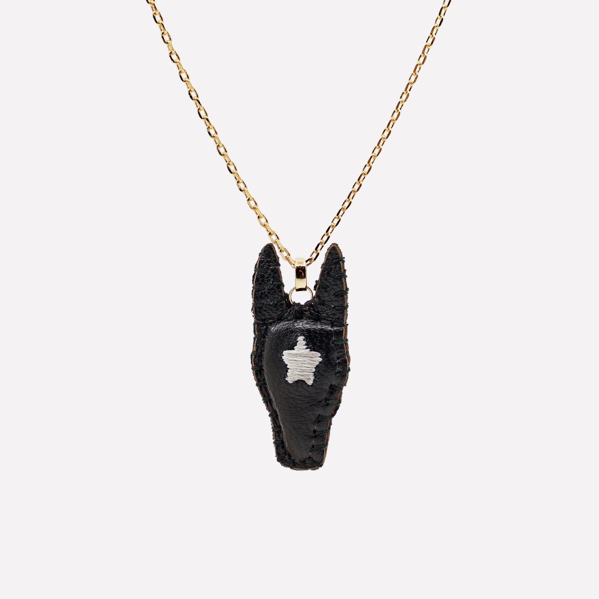 COLLANA DONNA CIONDOLO LUPO PELLE NERA RICAMATO