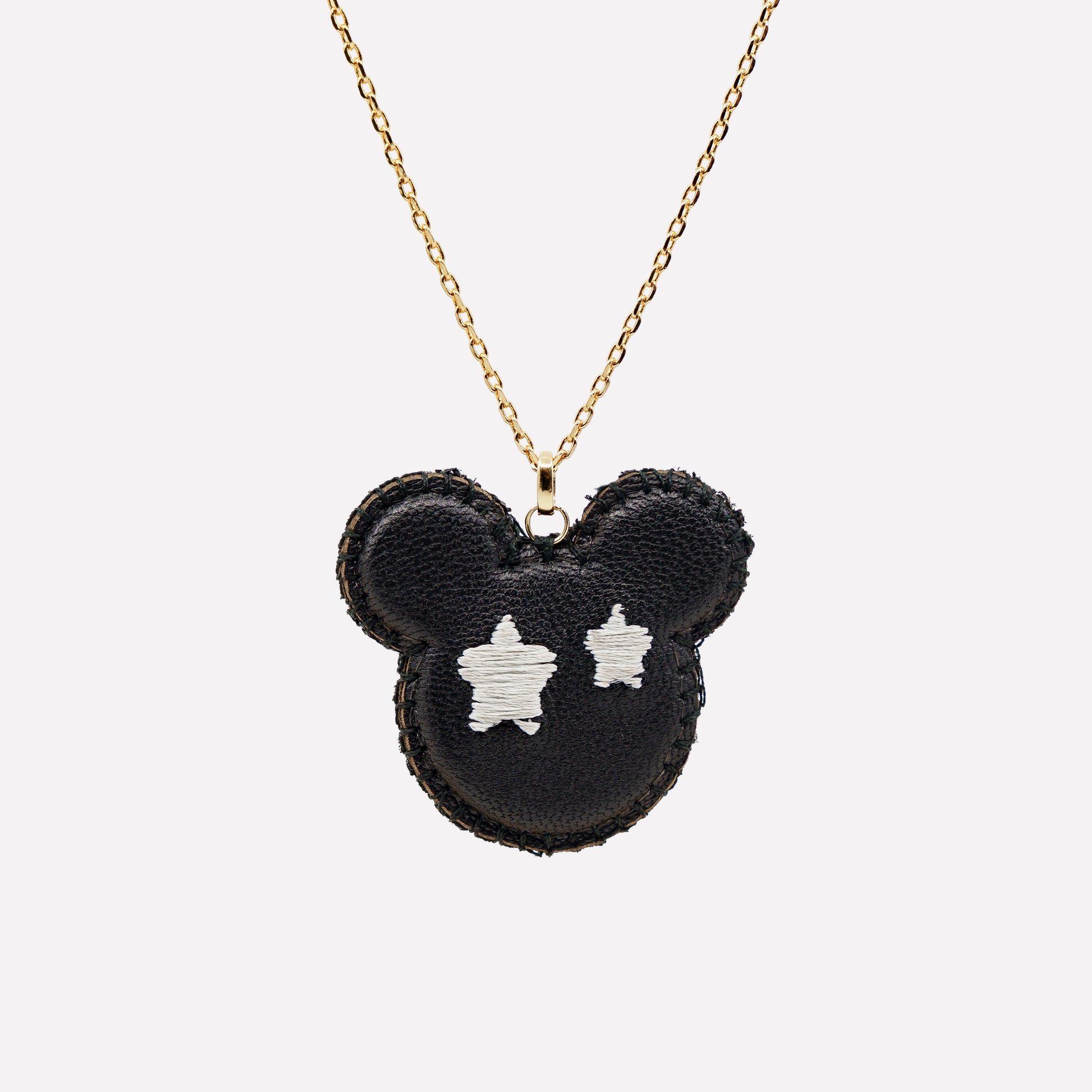 COLLANA DONNA CIONDOLO TOPOLINO PELLE NERA RICAMATO