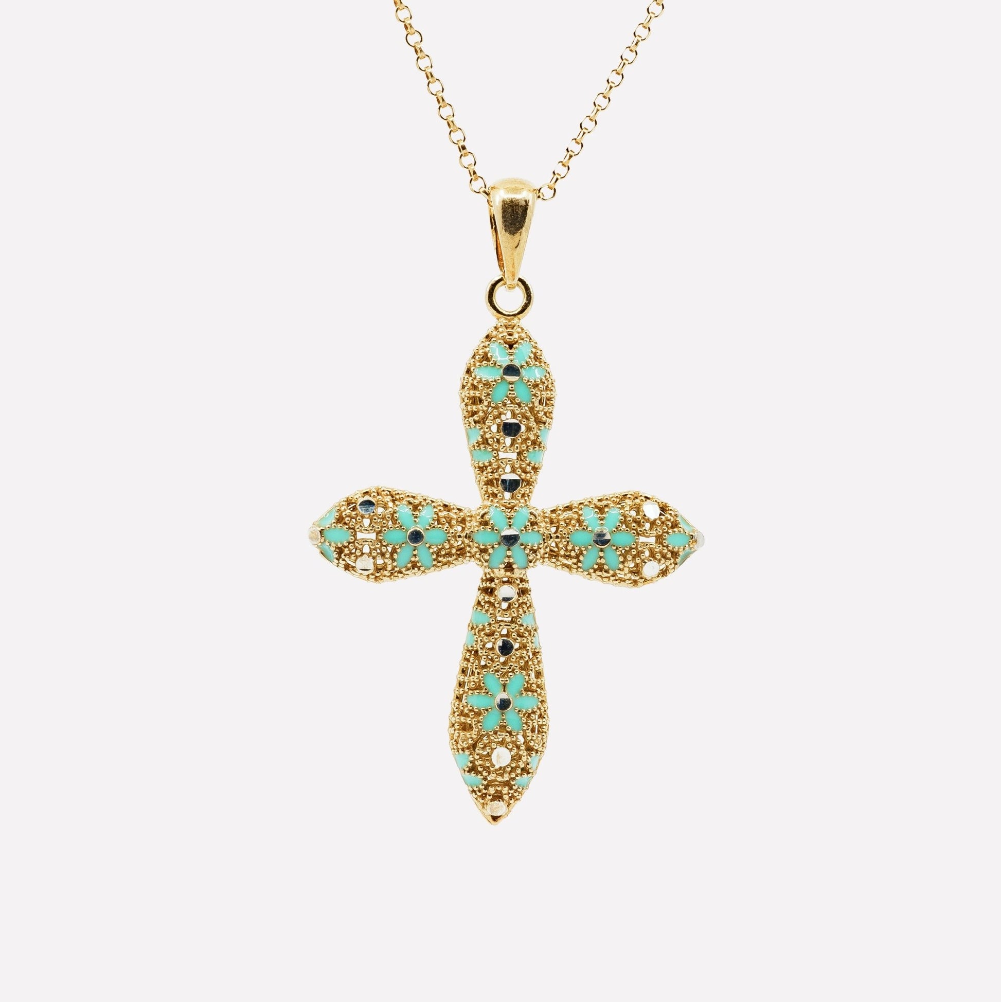 COLLANA CROCE TONDA FILIGRANA ARGENTO 925 - MINA MINA