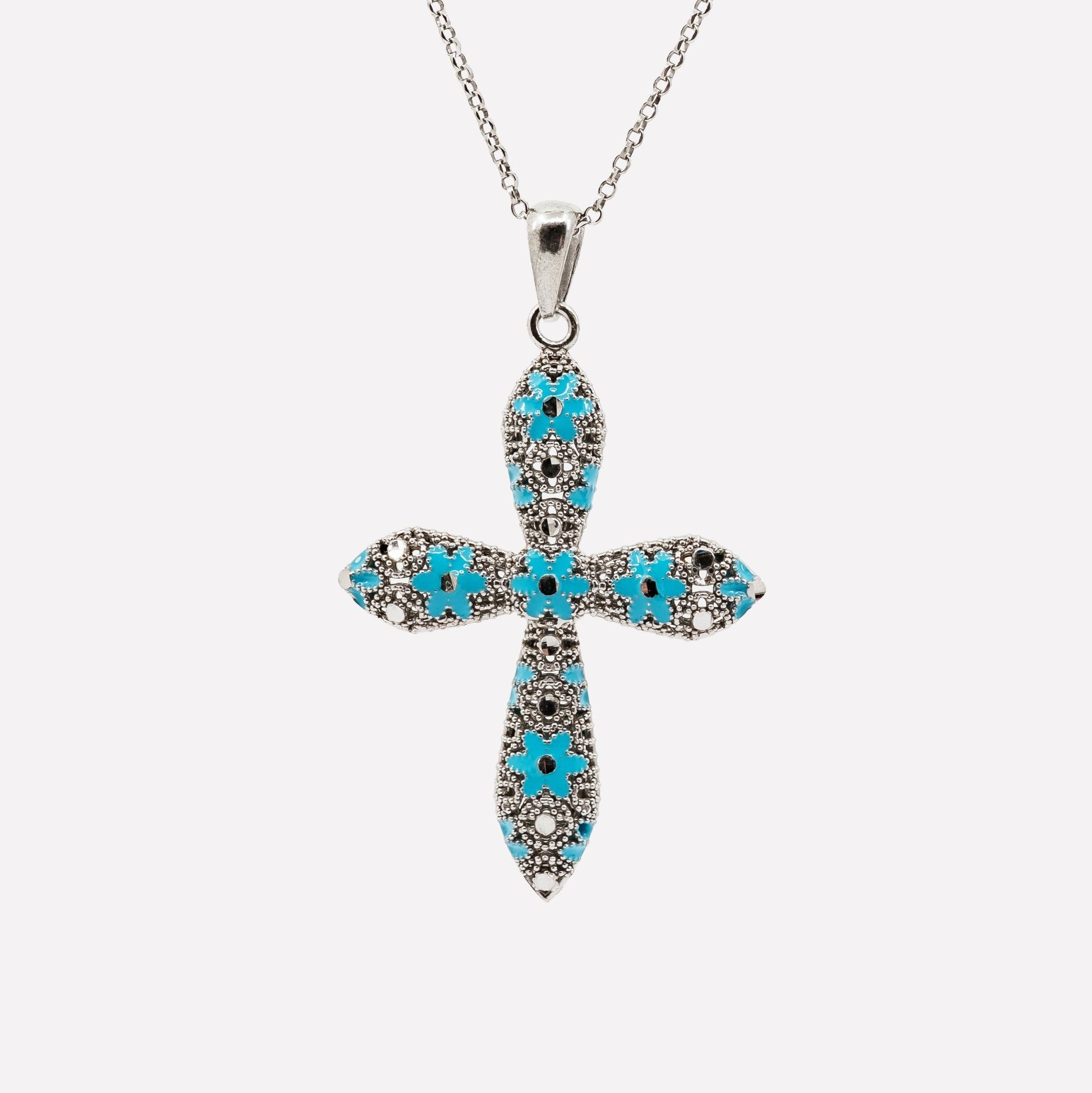 COLLANA CROCE TONDA FILIGRANA ARGENTO 925 - MINA MINA