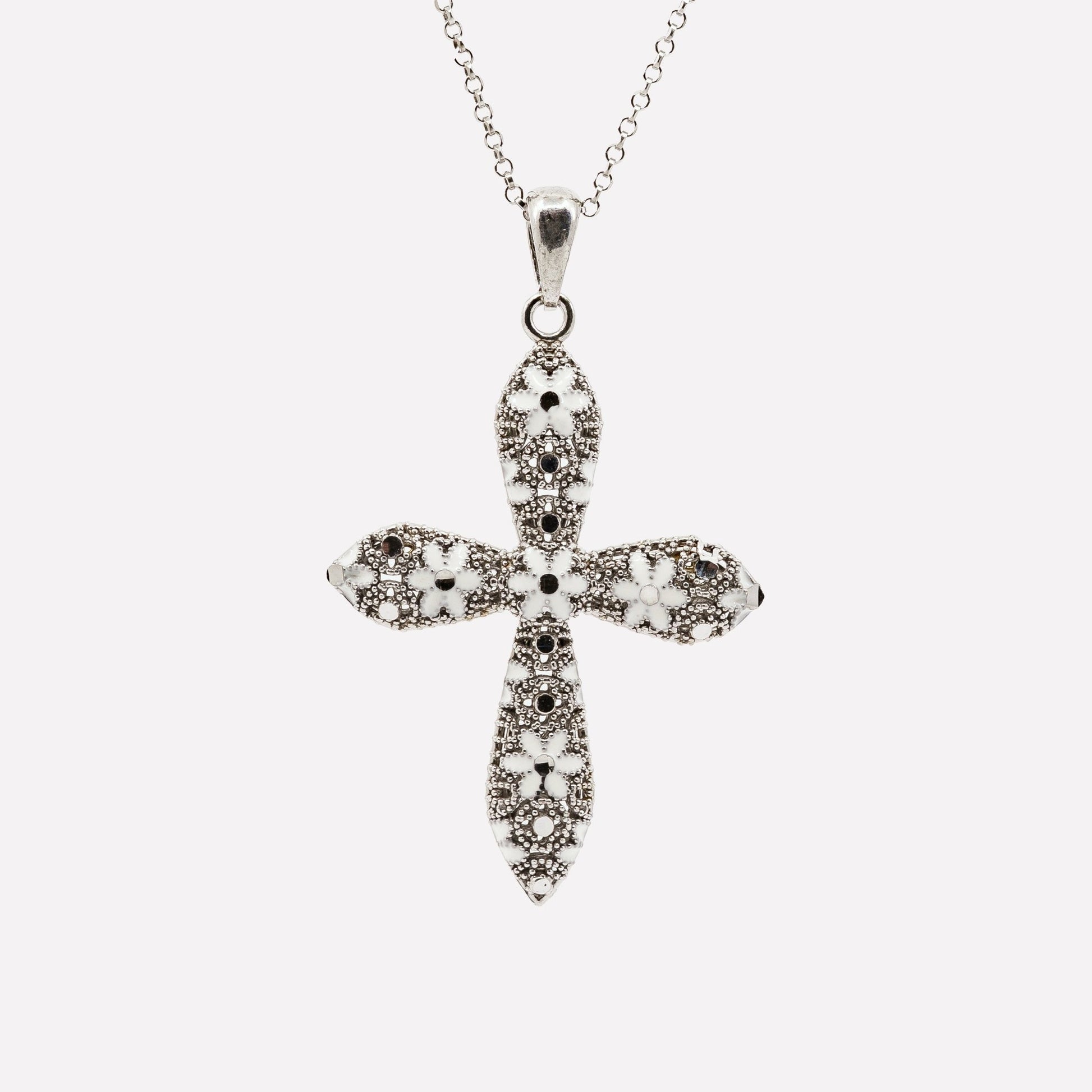 COLLANA CROCE TONDA FILIGRANA ARGENTO 925 - MINA MINA