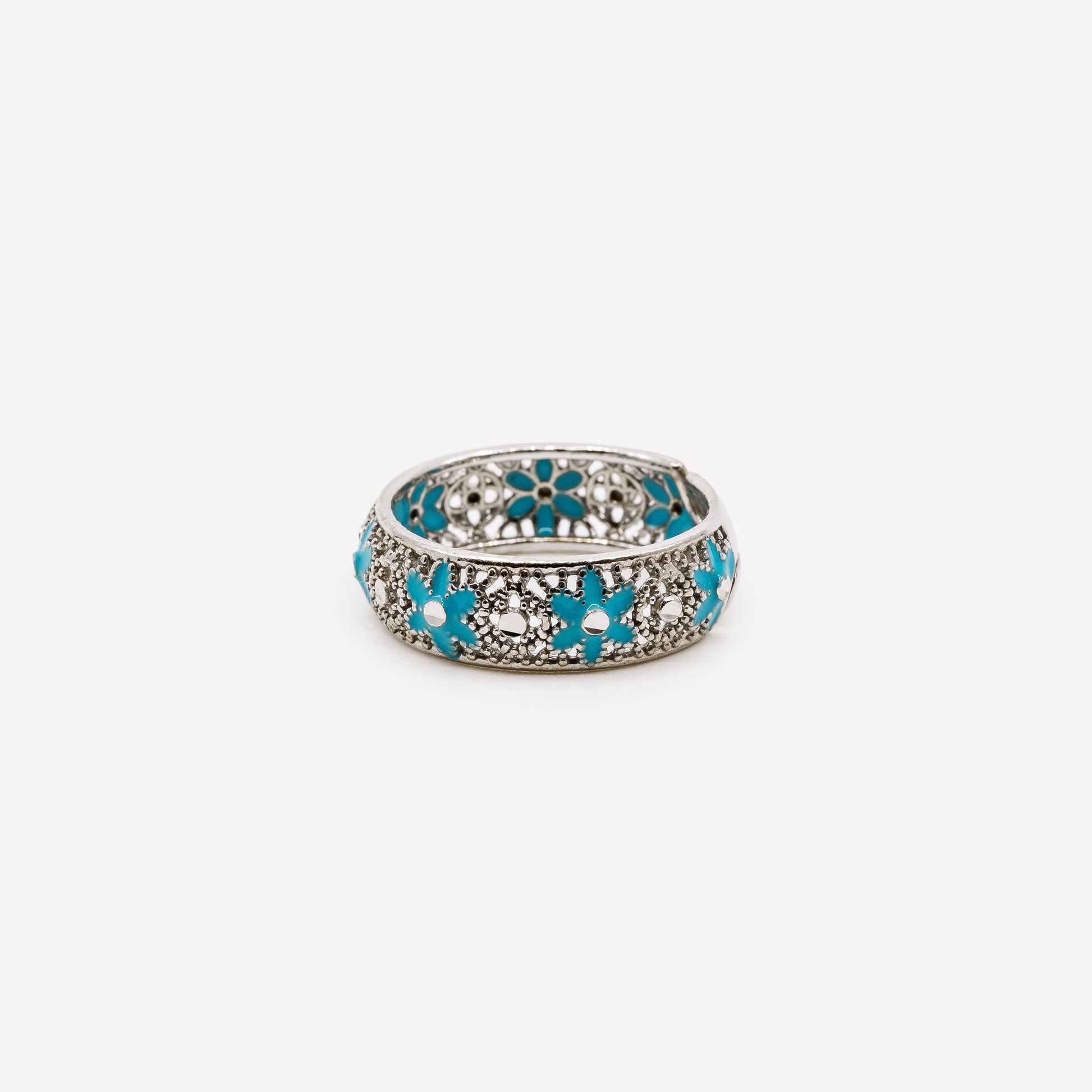 925 Silver Ring Adjustable Enamel and Filigree Band