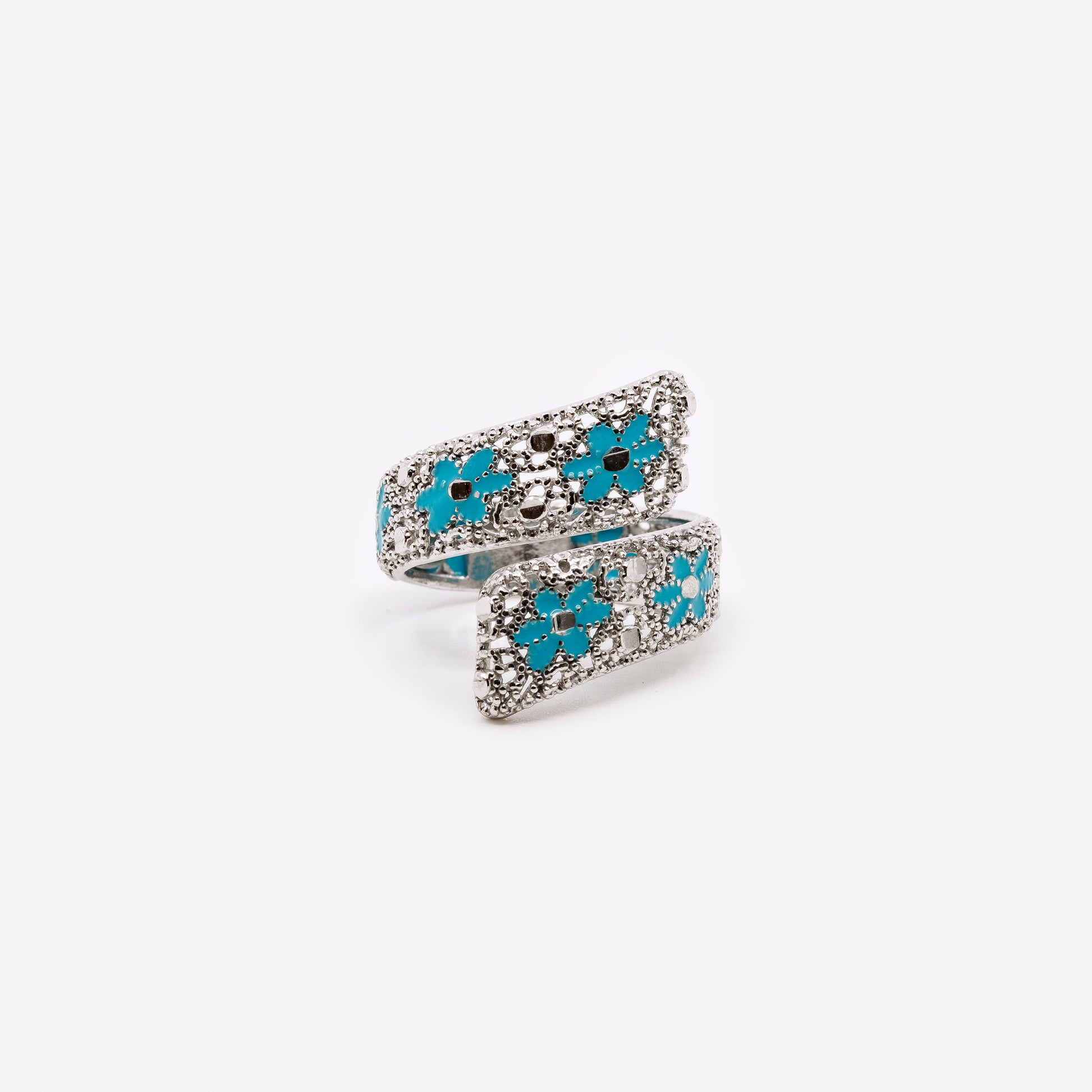 925 Silver Filigree and Enamel Adjustable Ring