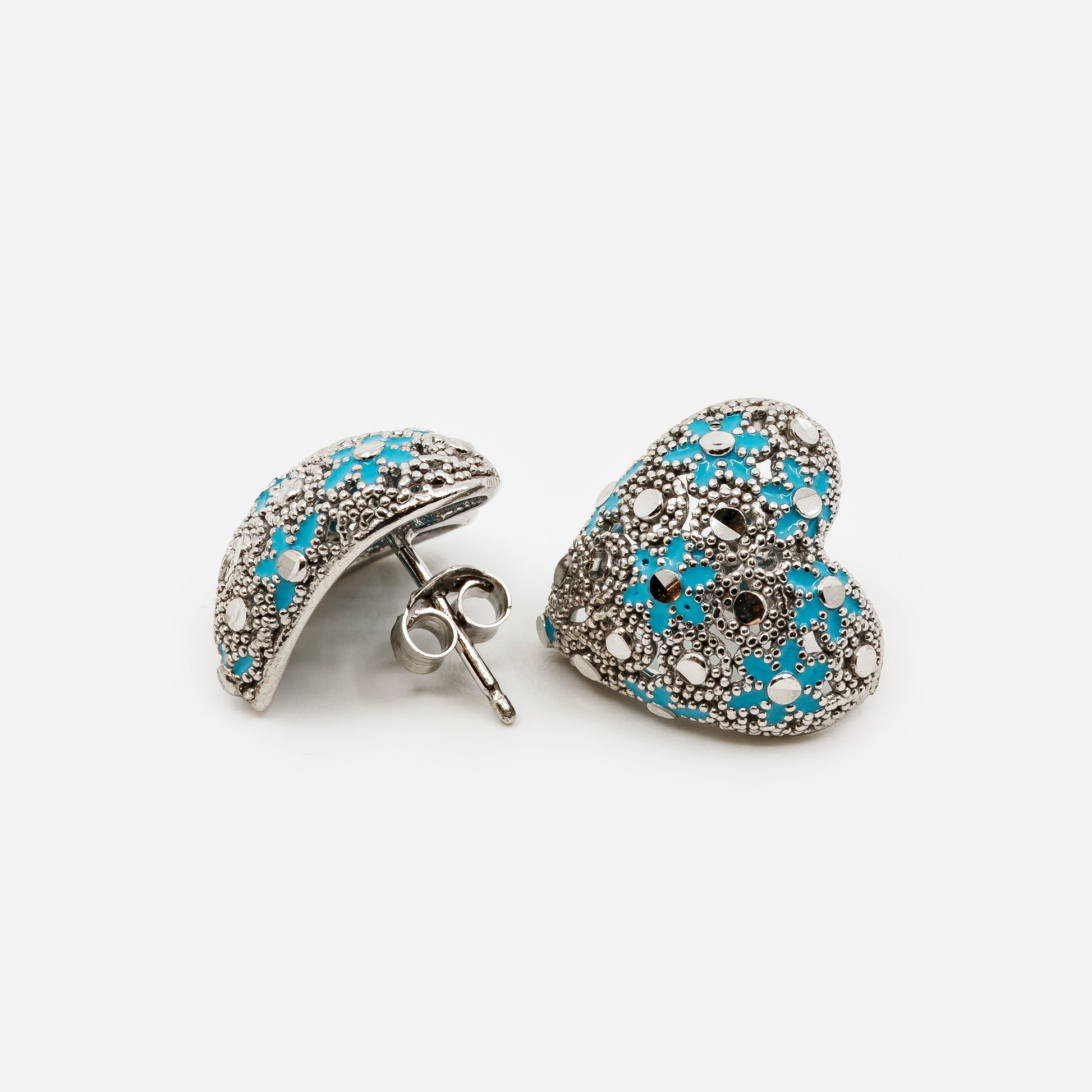 925 Silver Filigree and Enamel Heart Earrings