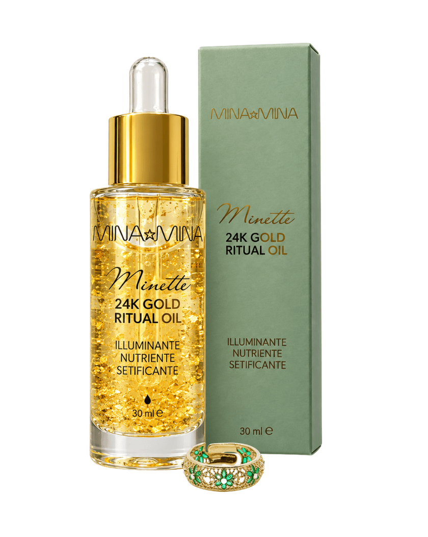 SET REGALO DONNA OLIO MINETTE CON SCAGLIE D'ORO E ANELLO FILIGRANA ARGENTO 925 - MINA MINA